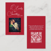 Chic Editorial Deep Red Compact QR Code Wedding Informatiekaartje (Voorkant / Achterkant)