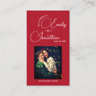 Chic Editorial Deep Red Compact QR Code Wedding Informatiekaartje