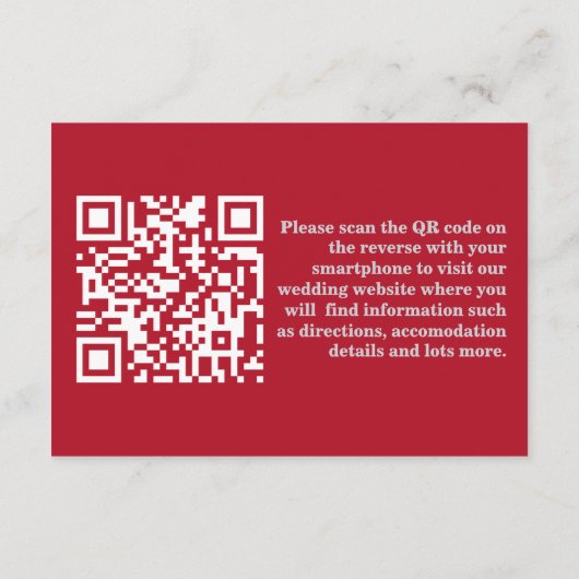 Chic Editorial Deep Red One Photo QR Code Wedding Informatiekaartje (Achterkant)
