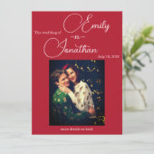 Chic Editorial Deep Red One Photo Wedding Kaart (Staand voorkant)