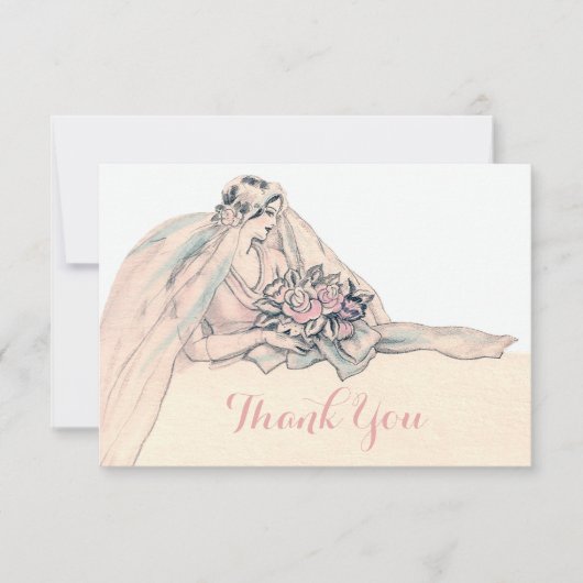 Chic Edwardian Flapper Bride  Dank u Bedankkaart (Voorkant)