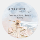 Chic 'Een nieuw hoofdstuk' Bruiloft en golven Brui Ronde Sticker (Voorkant)