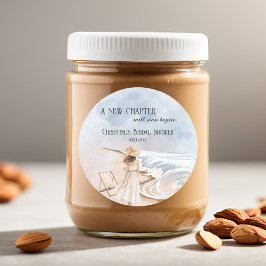 Chic 'Een Nieuwe Hoofdstuk' Bruiloft en Golven Bru Ronde Sticker