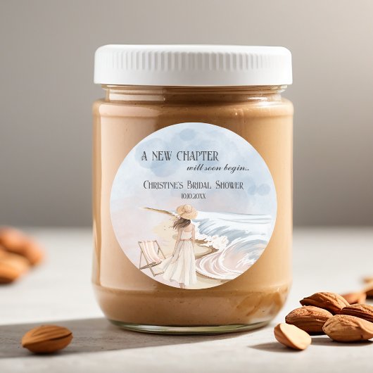 Chic 'Een Nieuwe Hoofdstuk' Bruiloft en Golven Bru Ronde Sticker