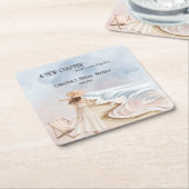 Chic 'Een Nieuwe Periode' Bruiloft en Golven Bruid Kartonnen Onderzetters (Schuin)