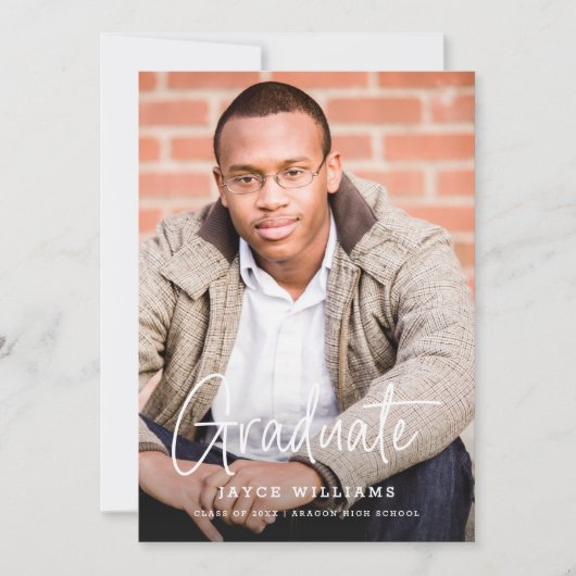 Chic Eenvoudig Modern Script Twee Foto Afstuderen Aankondiging (Voorkant)