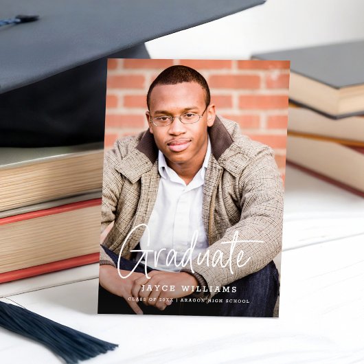 Chic Eenvoudig Modern Script Twee Foto Afstuderen Aankondiging