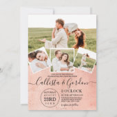 Chic Eenvoudig Roos Gold Script Fotocollage Weddin Kaart (Achterkant)