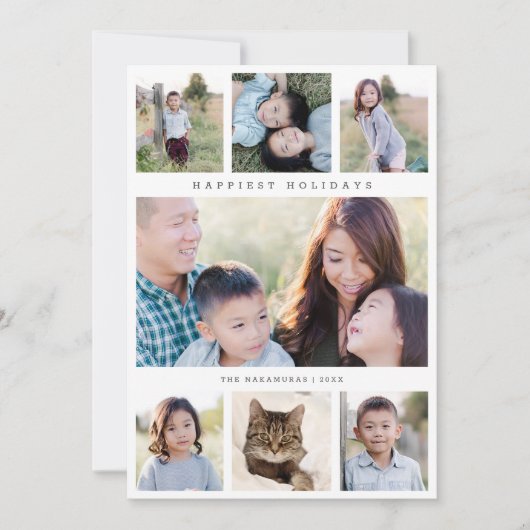 Chic Eenvoudige Minimalistische 7 Foto Feestdagenkaart (Voorkant)