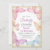 Chic Eerste 1e Verjaardag Glitter Kleurrijke Vlind Kaart (Voorkant)