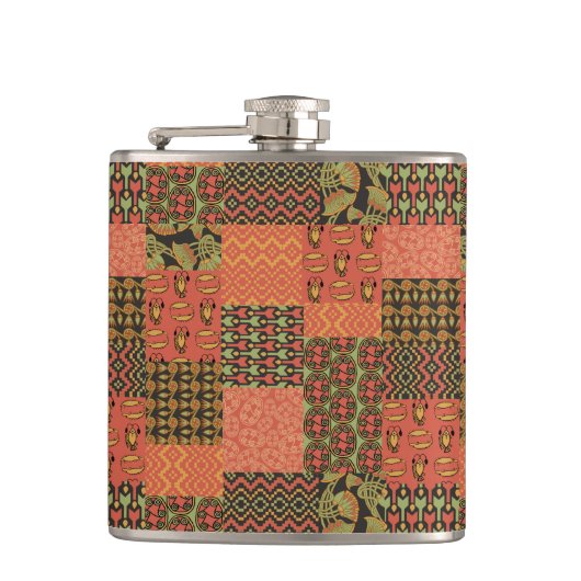 Chic Egyptian Tribal Faux Patchwork Hip Flask Heupfles (Voorkant)
