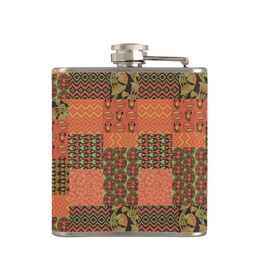 Chic Egyptian Tribal Faux Patchwork Hip Flask Heupfles (Achterkant)