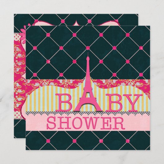 Chic Eiffel Tower Baby shower Kaart (Voorkant / Achterkant)