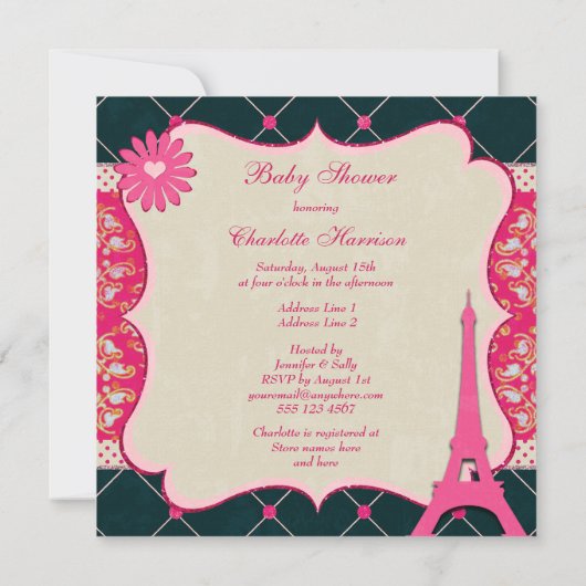 Chic Eiffel Tower Baby shower Kaart (Achterkant)