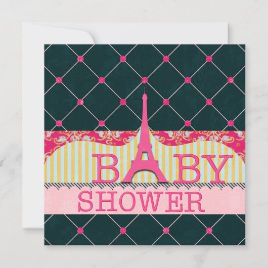 Chic Eiffel Tower Baby shower Kaart (Voorkant)