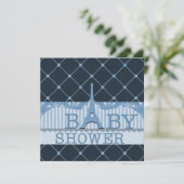 Chic Eiffel Tower Blue Baby shower Kaart (Staand voorkant)