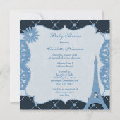 Chic Eiffel Tower Blue Baby shower Kaart (Achterkant)