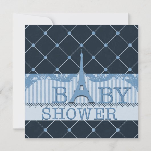 Chic Eiffel Tower Blue Baby shower Kaart (Voorkant)