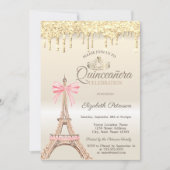 Chic Eiffel Tower Bow Drips Gold Quinceañera  Kaart (Voorkant)