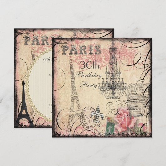 Chic Eiffel Tower & Chandelier 30e verjaardag Kaart (Voorkant / Achterkant)