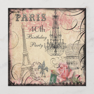 Chic Eiffel Tower & Chandelier 40e verjaardag Kaart