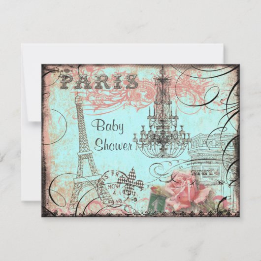 Chic Eiffel Tower & Chandelier Baby shower Kaart (Voorkant)