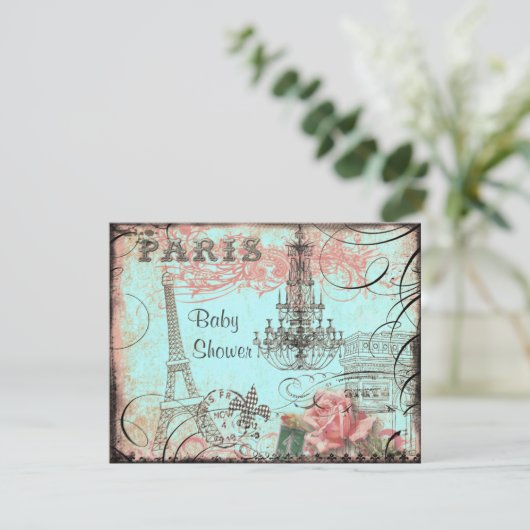 Chic Eiffel Tower & Chandelier Baby shower Kaart (Staand voorkant)
