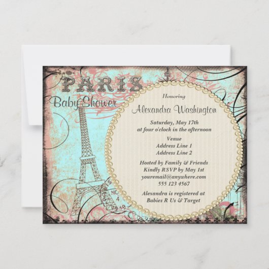 Chic Eiffel Tower & Chandelier Baby shower Kaart (Achterkant)