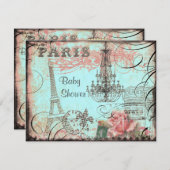 Chic Eiffel Tower & Chandelier Baby shower Kaart (Voorkant / Achterkant)