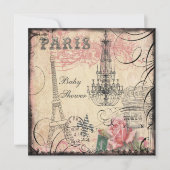 Chic Eiffel Tower & Chandelier Baby shower Kaart (Voorkant)