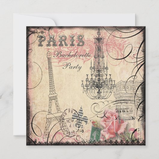 Chic Eiffel Tower & Chandelier Bachelorette Party Kaart (Voorkant)