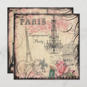 Chic Eiffel Tower & Chandelier Engagement Party Kaart (Voorkant / Achterkant)