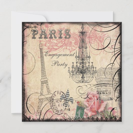 Chic Eiffel Tower & Chandelier Engagement Party Kaart (Voorkant)