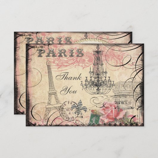Chic Eiffel Tower & Chandelier Hartelijk dank Bedankkaart (Voorkant / Achterkant)