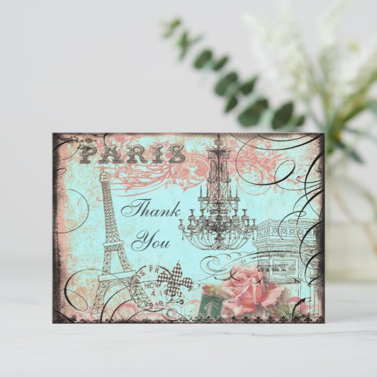 Chic Eiffel Tower & Chandelier Hartelijk dank Bedankkaart (Staand voorkant)
