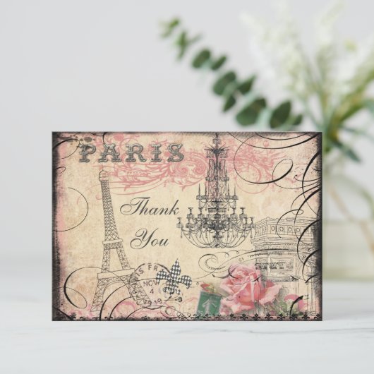 Chic Eiffel Tower & Chandelier Hartelijk dank voor Bedankkaart (Staand voorkant)