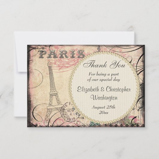 Chic Eiffel Tower & Chandelier Hartelijk dank voor Bedankkaart (Achterkant)