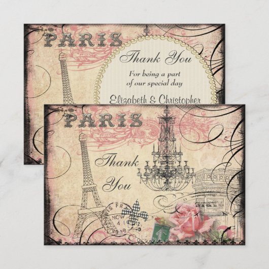 Chic Eiffel Tower & Chandelier Hartelijk dank voor Bedankkaart (Voorkant / Achterkant)