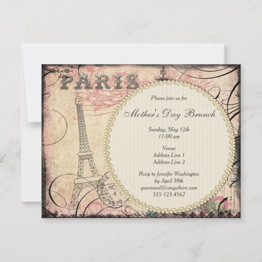 Chic Eiffel Tower & Chandelier Moederdag Brunch Kaart (Achterkant)