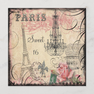 Chic Eiffel Tower & Chandelier Sweet 16 Kaart