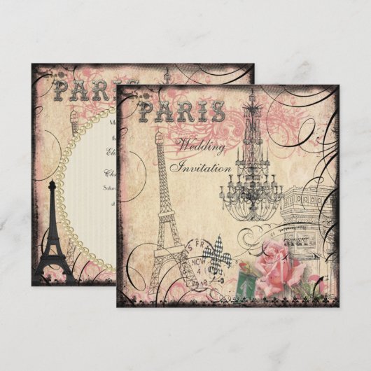 Chic Eiffel Tower & Chandelier Wedding Kaart (Voorkant / Achterkant)