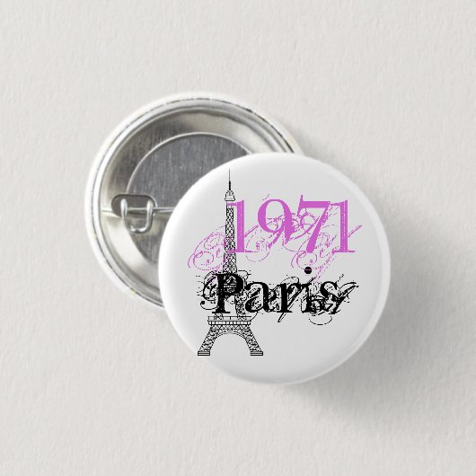 Chic Eiffel Tower Pink Black 50e verjaardag Ronde Button 3,2 Cm (Voorkant /achterkant)