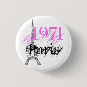 Chic Eiffel Tower Pink Black 50e verjaardag Ronde Button 3,2 Cm