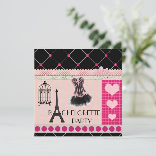 Chic Eiffel Tower Pink Paris Bachelorette Party Kaart (Staand voorkant)