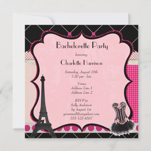 Chic Eiffel Tower Pink Paris Bachelorette Party Kaart (Achterkant)