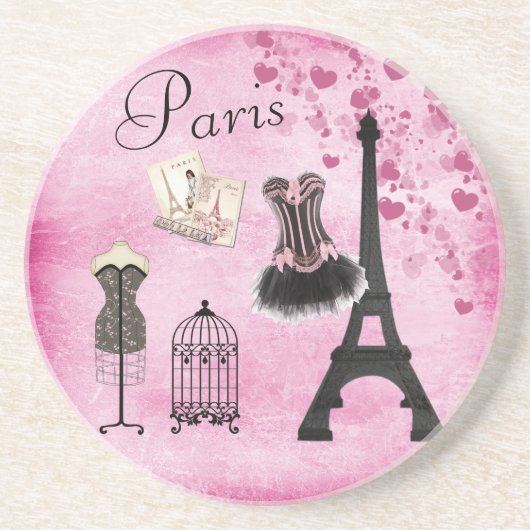 Chic Eiffel Tower Pink Paris Mode Zandsteen Onderzetter (Voorkant)