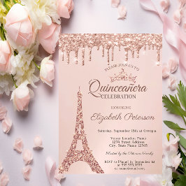 Chic Eiffel Tower, Roos Gold Drivers Quinceañera Kaart