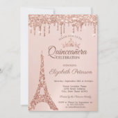 Chic Eiffel Tower, Roos Gold Drivers Quinceañera Kaart (Voorkant)