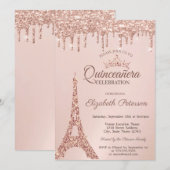 Chic Eiffel Tower, Roos Gold Drivers Quinceañera Kaart (Voorkant / Achterkant)