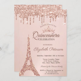 Chic Eiffel Tower, Roos Gold Drivers Quinceañera Kaart